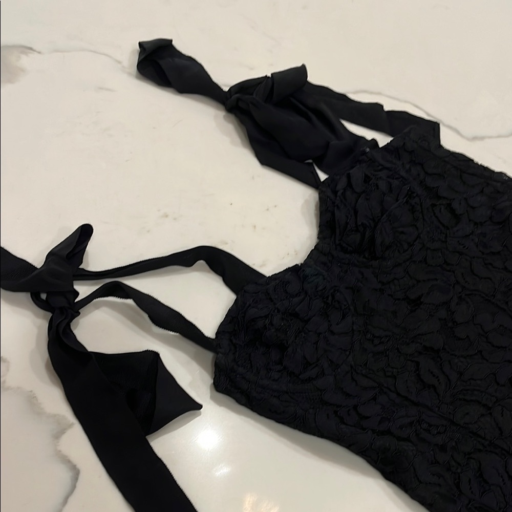 Elegant Black Lace Dress with Ribbon Straps
